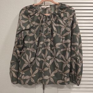 Loft Ribbon Bubble Sleeve Henley Top